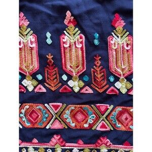 Uncle Frank Anthropologie Embroidered Boho Peasant Tunic Dress Womens Small Navy